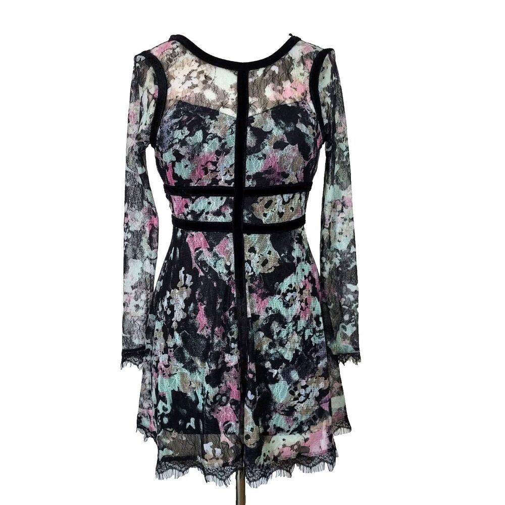 Fire Los Angeles Dress Women XS Floral Lace Velvet Trim Whimsigoth Coquette
